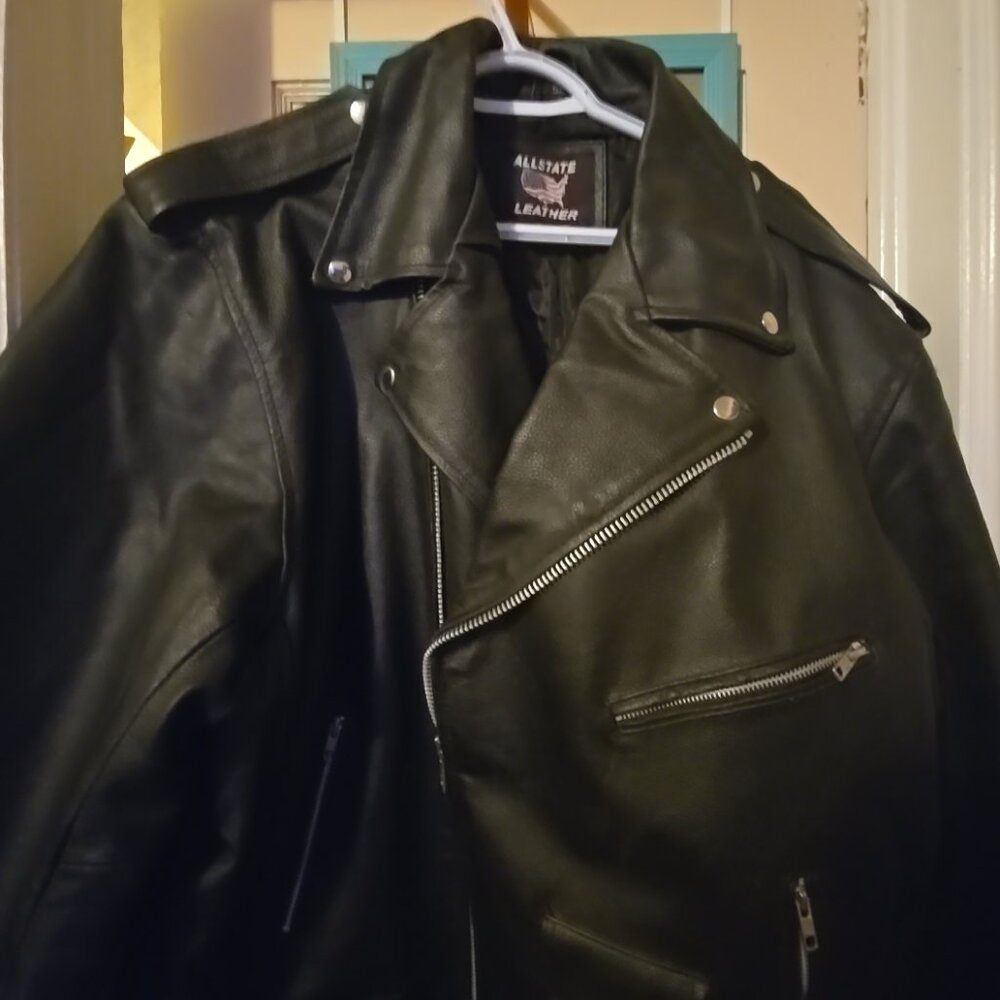 Allstate Mens heavy leather Motorcycle Jacket-size 52